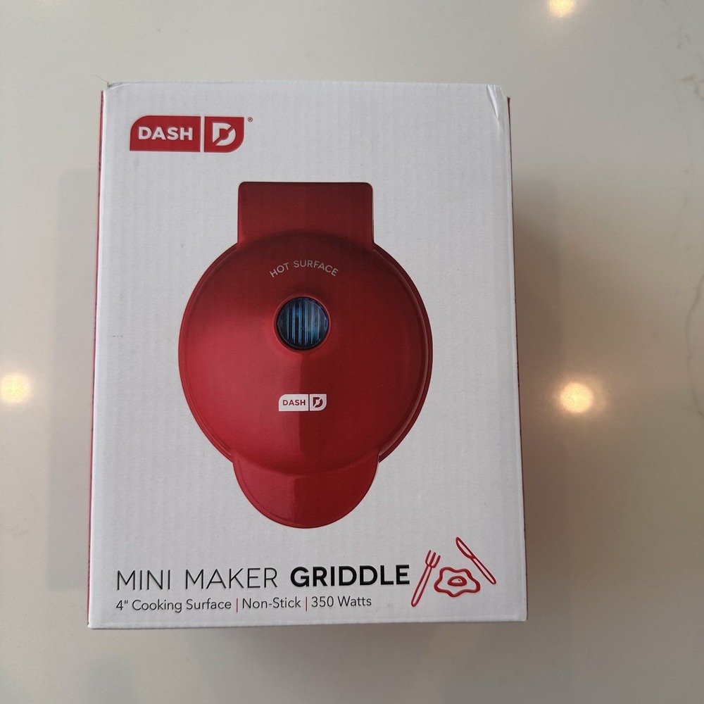 Dash Mini Maker Griddle Red Electric Non-Stick 4in Cooking Surface DMS001RD